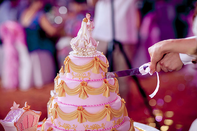 Свадьба по мотивам сказки «Золушка», разрезание свадебного торта