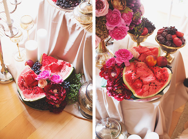 Ужин после венчания в стиле Dolce&Gabbana, декор комнаты невесты, фрукты