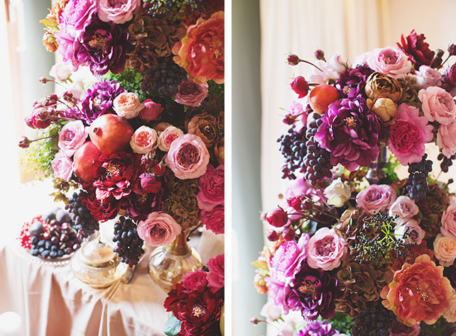 Ужин после венчания в стиле Dolce&Gabbana, декор комнаты невесты, композиции из живых цветов