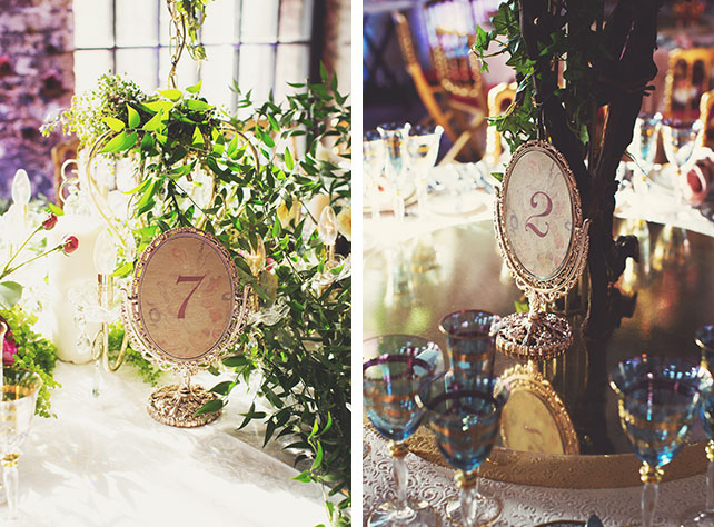 Ужин после венчания в стиле Dolce&Gabbana, декор свадьбы от Юлии Шакировой, декор зала, номера столов