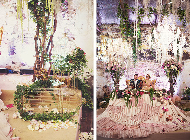 Ужин после венчания в стиле Dolce&Gabbana, декор свадьбы от Юлии Шакировой, декор зала, клетка в декоре, стол моложожёнов