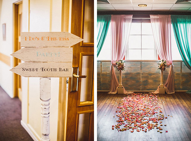 Весеннее пробуждение, свадьба Кристины и Эндрю, свадебные указатели, декор места торжественной церемонии