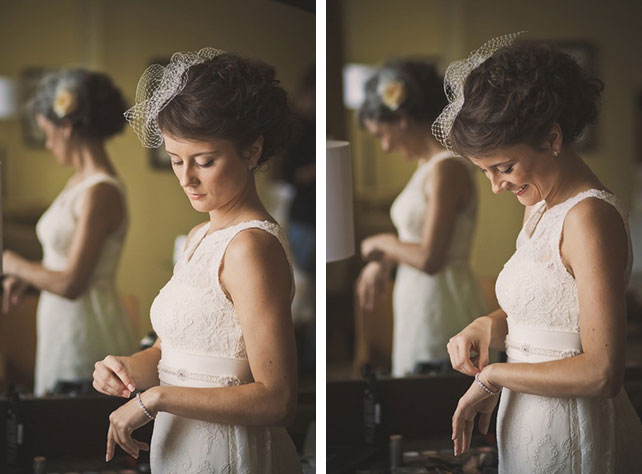 Винтажная свадьба Максима и Вики, сборы невесты, невеста застёгивает браслет