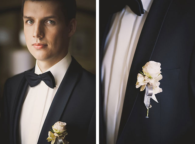 Винтажная свадьба Максима и Вики, жениха с бутоньеркой