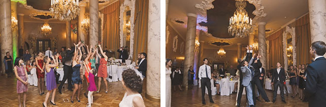 Винтажная свадьба Максима и Вики, невеста бросает букет, жених бросает подвязку