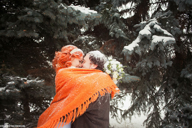 зимняя выездная регистрация, жених и невеста