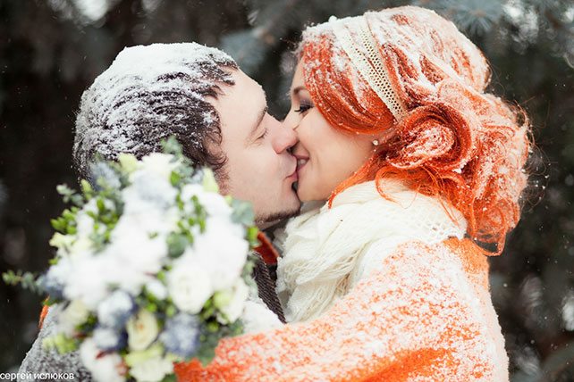 зимняя выездная регистрация, жених и невеста