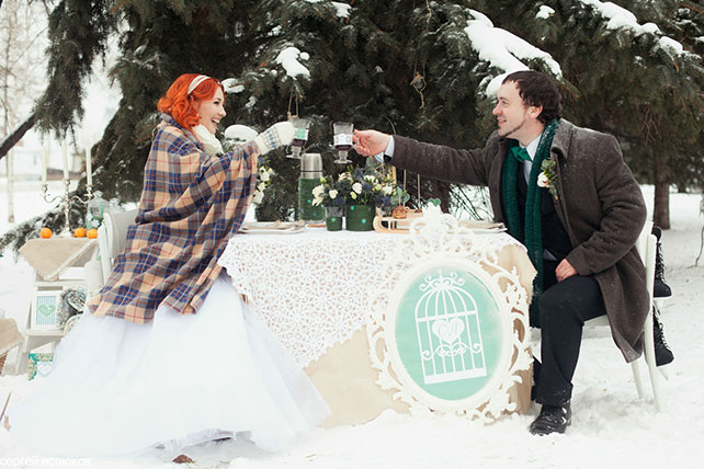 зимняя выездная регистрация, жених и невеста