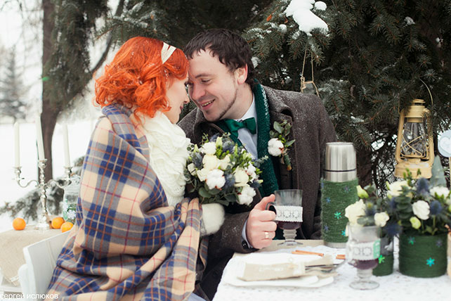 зимняя выездная регистрация, жених и невеста