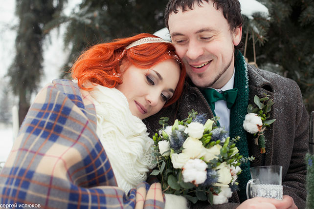 зимняя выездная регистрация, жених и невеста