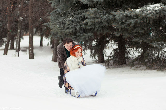 зимняя выездная регистрация, жених и невеста