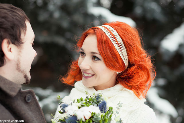 Зимняя выездная регистрация, жених и невеста