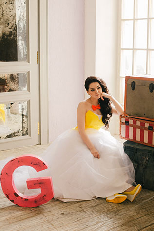 яркая свадьба с совами, образ невесты