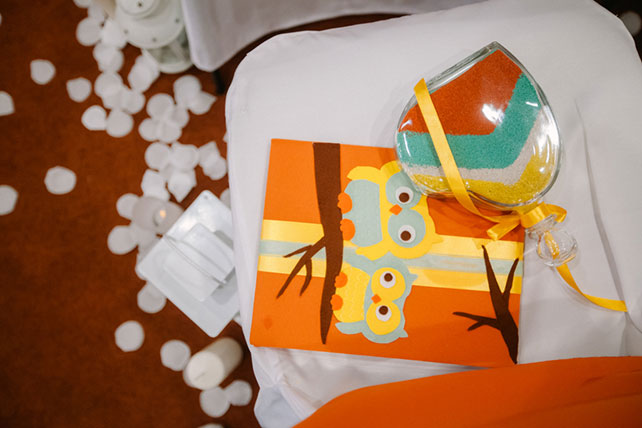 яркая свадьба с совами, книга пожеланий с совами