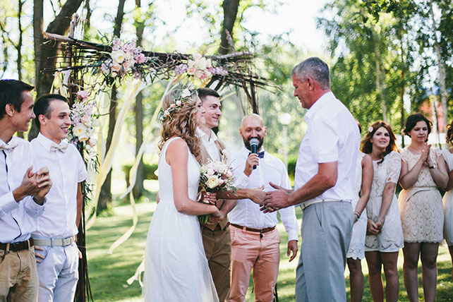 задорная рустикальная свадьба, церемония