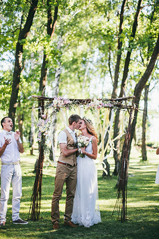 задорная рустикальная свадьба, церемония