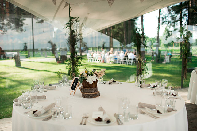 загородная свадьба, декор столов
