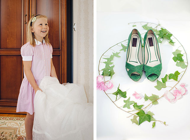 Зелёно-розовая свадьба Вадима и Катерины, туфли невесты зелёного цвета