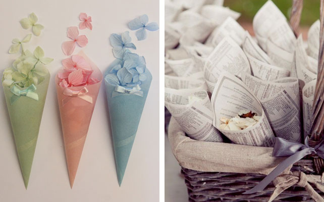 Милые бумажные кулечки для цветочных лепестков и конфетти