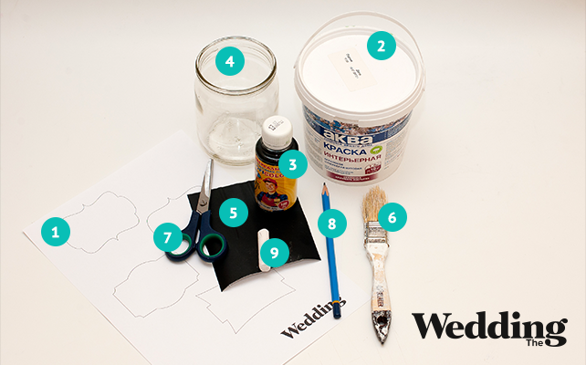 как сделать банку с грифельным номером стола, материалы для изготовления