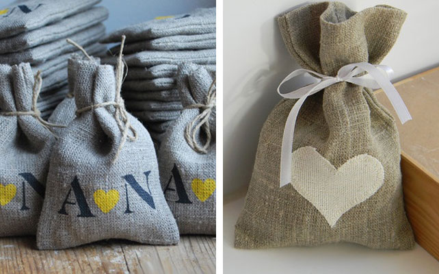 бонбоньерки из мешковины в рустикальном стиле