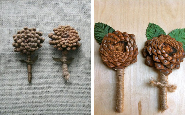 как сделать бутоньерку жениха из шишки