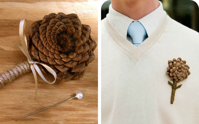 как сделать бутоньерку жениха из шишки