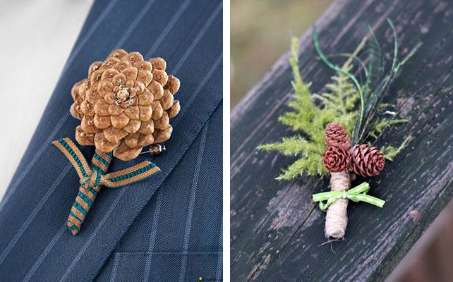 как сделать бутоньерку жениха из шишки