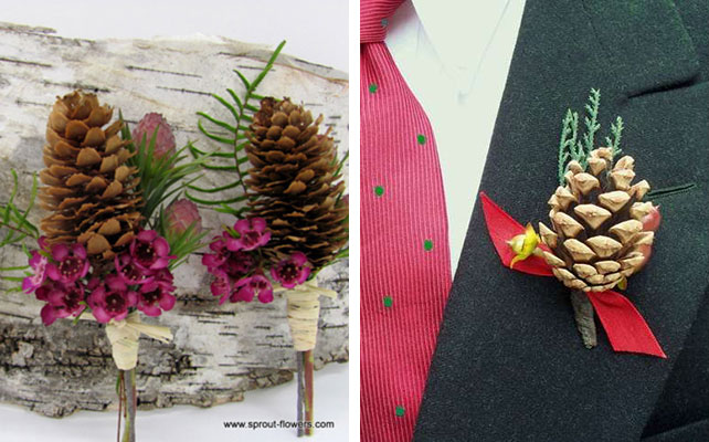 как сделать бутоньерку жениха из шишки