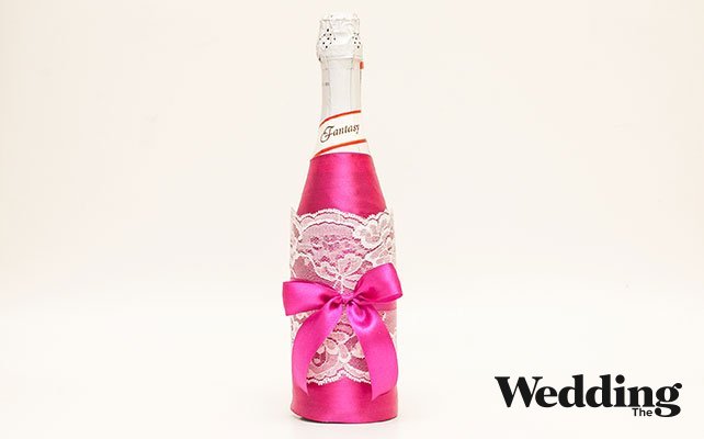 Декор бутылки шампанского атласной лентой. Мастер-класс с пошаговыми фото