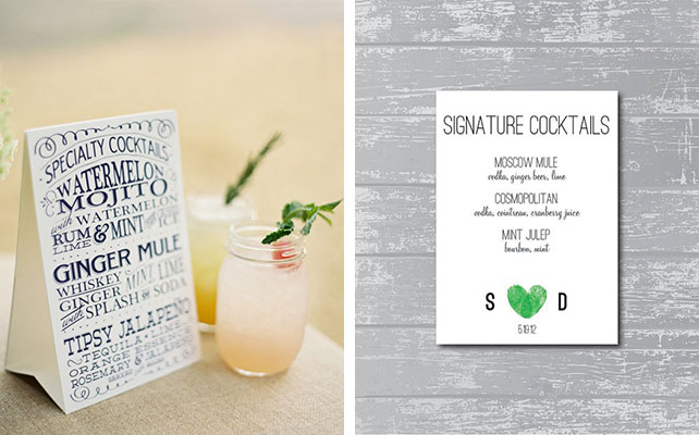 Фото коктейльного меню для свадьбы