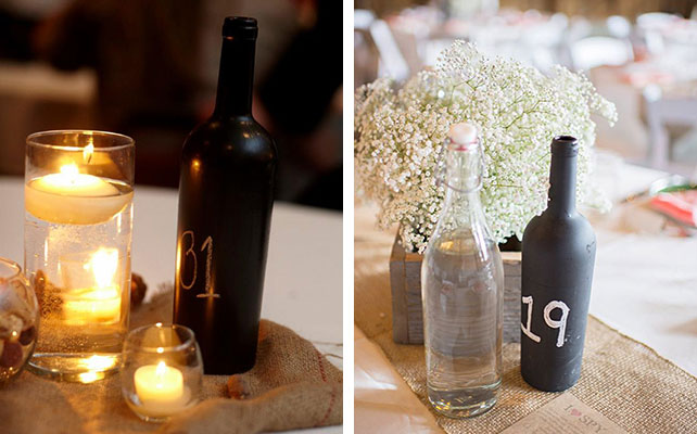 Номер для стола, написанный мелом на бутылке