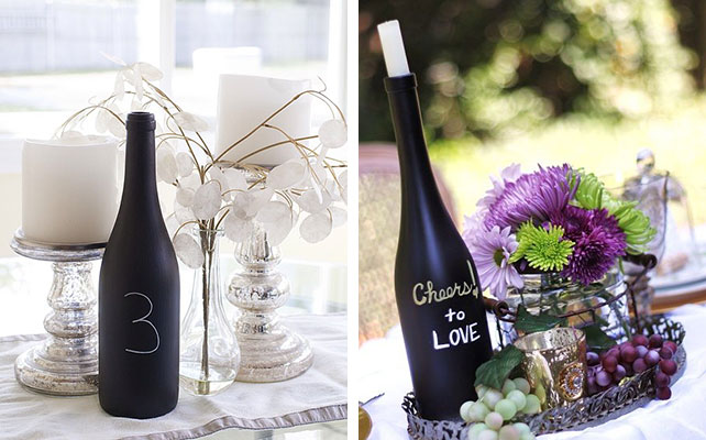 Номер для стола, написанный мелом на бутылке