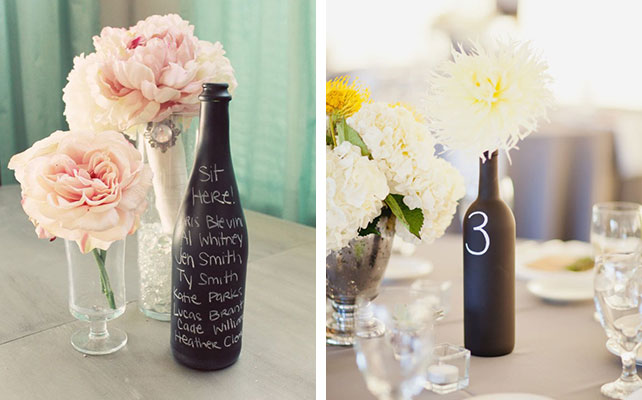 Номер для стола, написанный мелом на бутылке