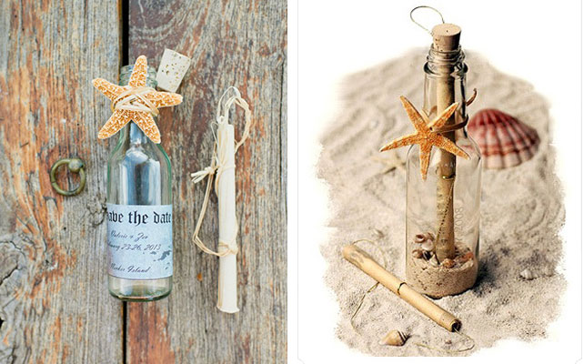 Приглашение в бутылке для свадьбы в морском стиле